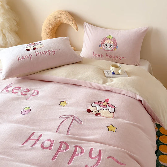 Ensemble de literie enfant avec couverture polaire et taies d'oreiller à motif lapin 3