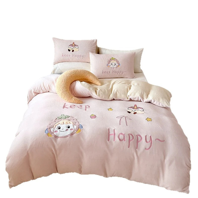 Ensemble de literie enfant avec couverture polaire et taies d'oreiller à motif lapin 5