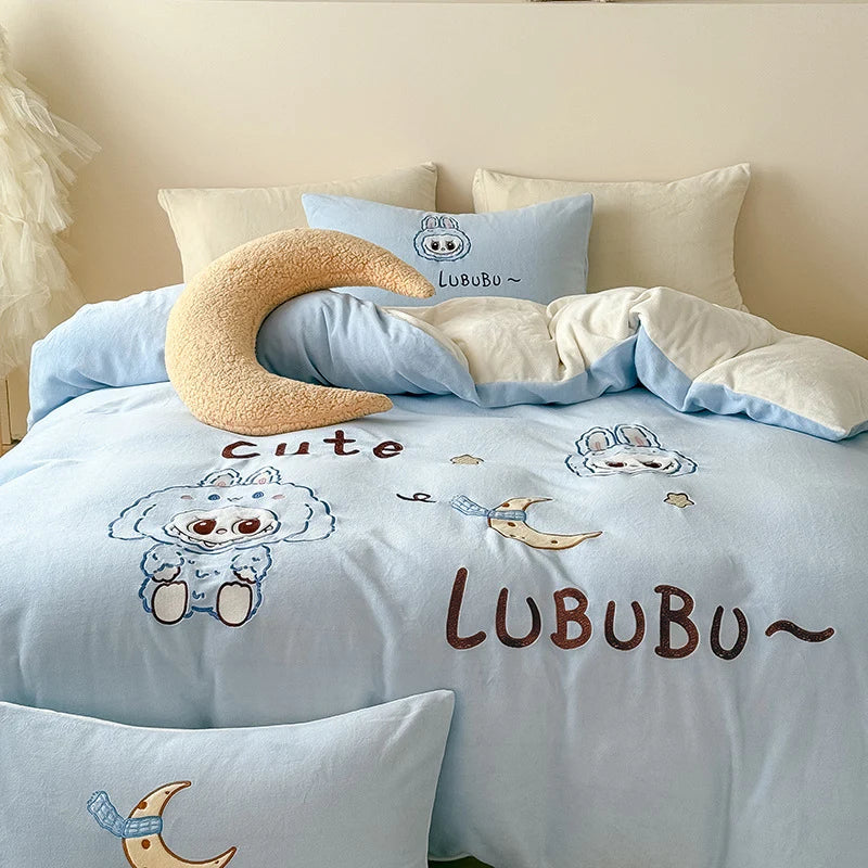 Ensemble de literie enfant avec couverture polaire et taies d'oreiller à motif lapin 6