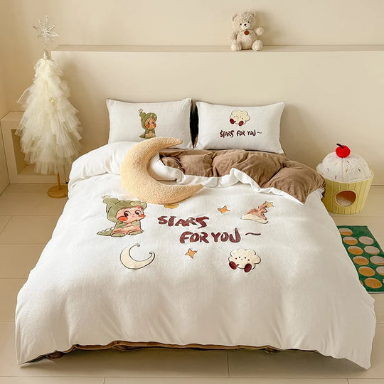 Ensemble de literie enfant avec couverture polaire et taies d'oreiller à motif lapin 7