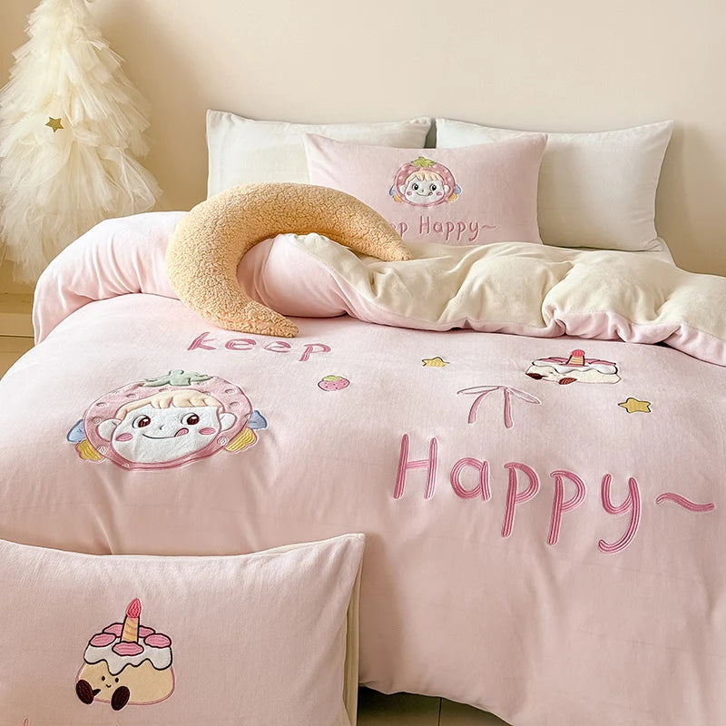 Ensemble de literie enfant avec couverture polaire et taies d'oreiller à motif lapin 8