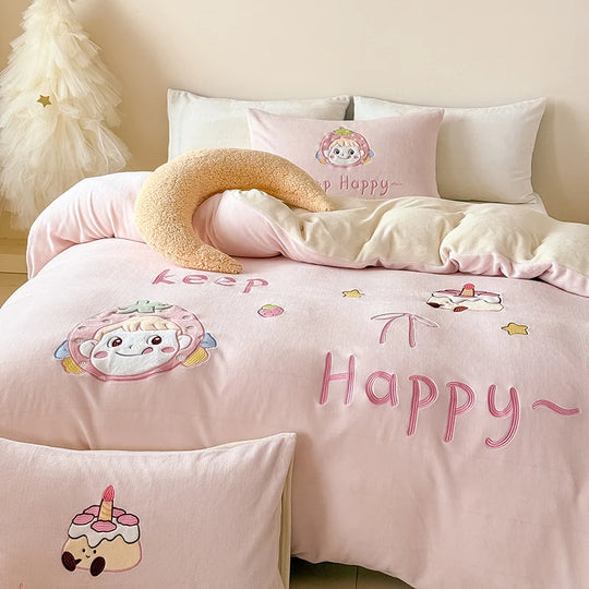 Ensemble de literie enfant avec couverture polaire et taies d'oreiller à motif lapin 8