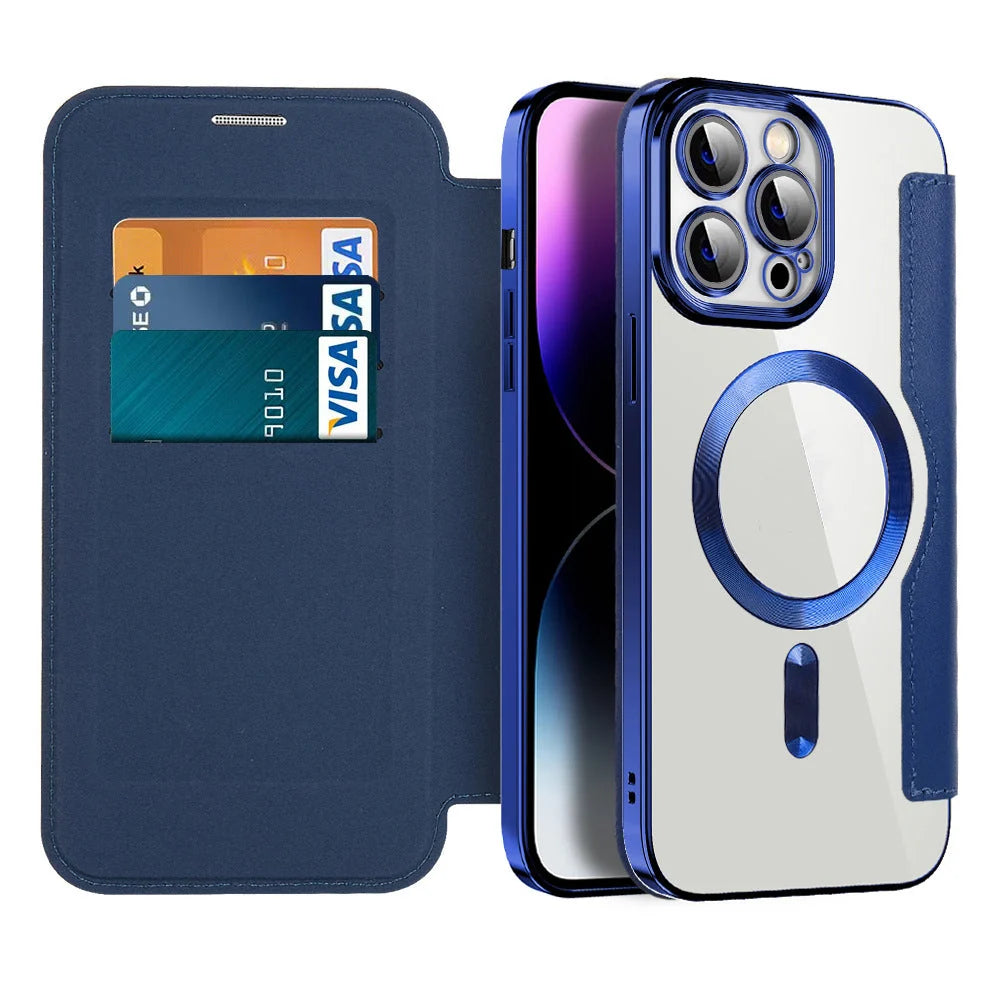 Étui téléphone à rabat magnétique avec emplacement carte et protection antichoc 0