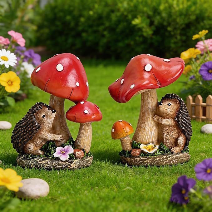 Figurine décorative Hérisson et Amanites pour Intérieur et Extérieur 1