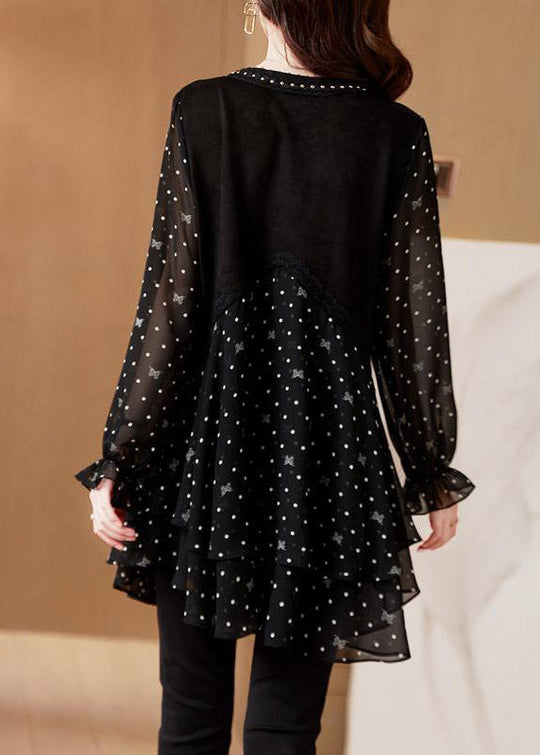 Haut Femme Noir à Col en V avec Design Patchwork 4