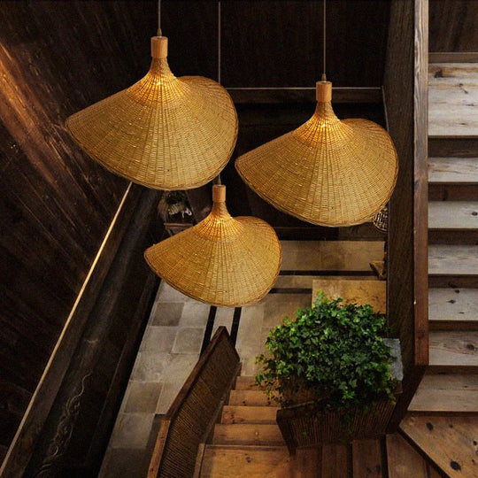 Lampe à Suspension Boho en Bambou Tressé 3
