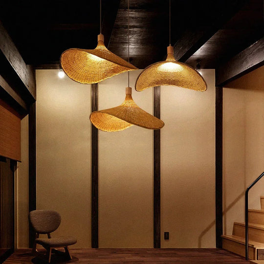 Lampe à Suspension Boho en Bambou Tressé 5