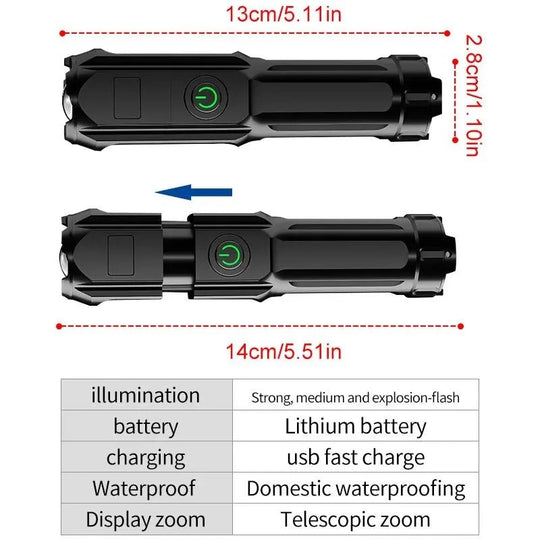 Lampe de Poche LED Puissante avec Zoom 5