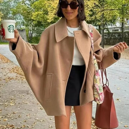 Manteau Hiver Femme Oversize à Manches Longues avec Devant à Boutons 2
