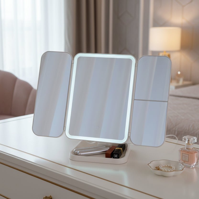 Miroir Maquillage LED Pliable avec Éclairage Réglable et Angle Ajustable 3