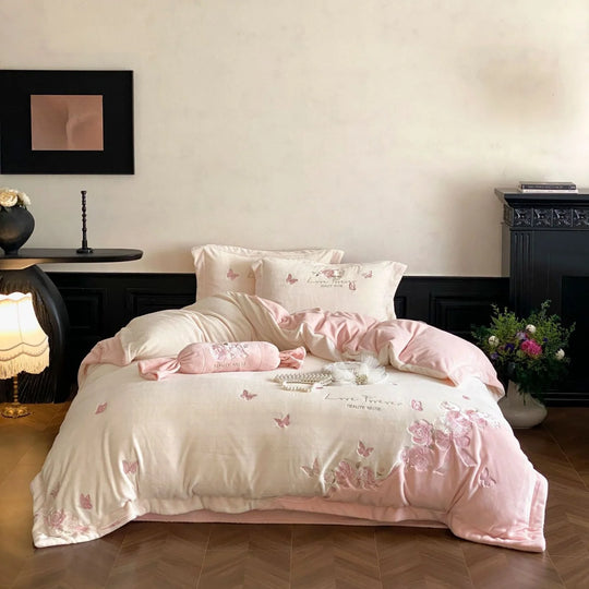 Parure de Lit Femme 220x240 Style Romantique Motifs Floraux et Papillons 6