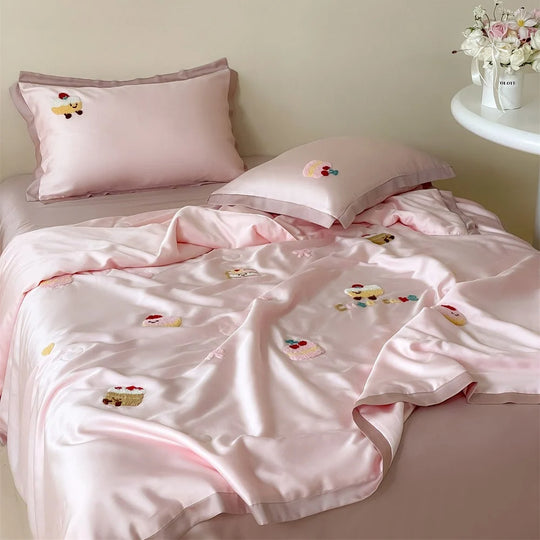 Parure de Lit Femme Brodée Ourson Satinée 2