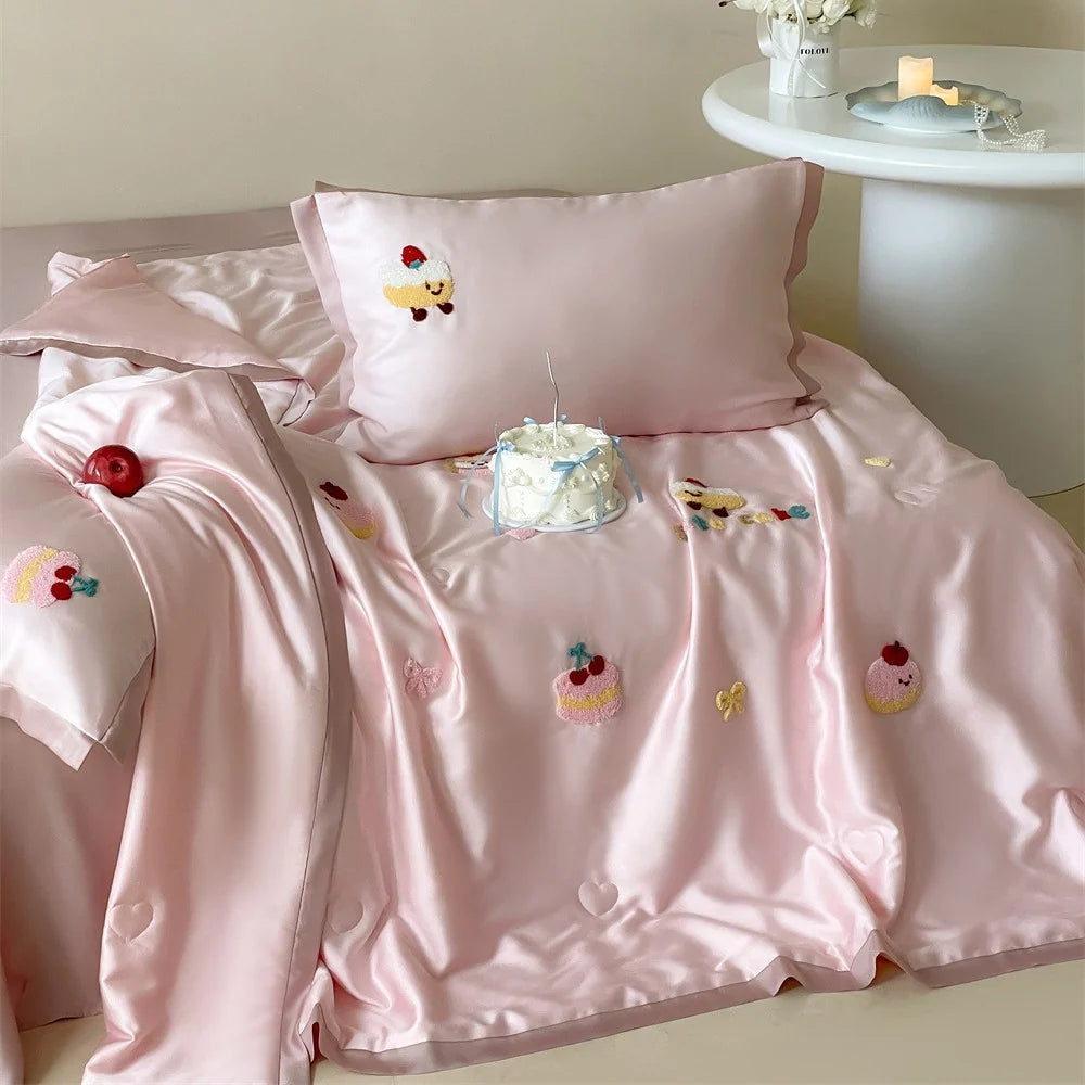 Parure de Lit Femme Brodée Ourson Satinée 3