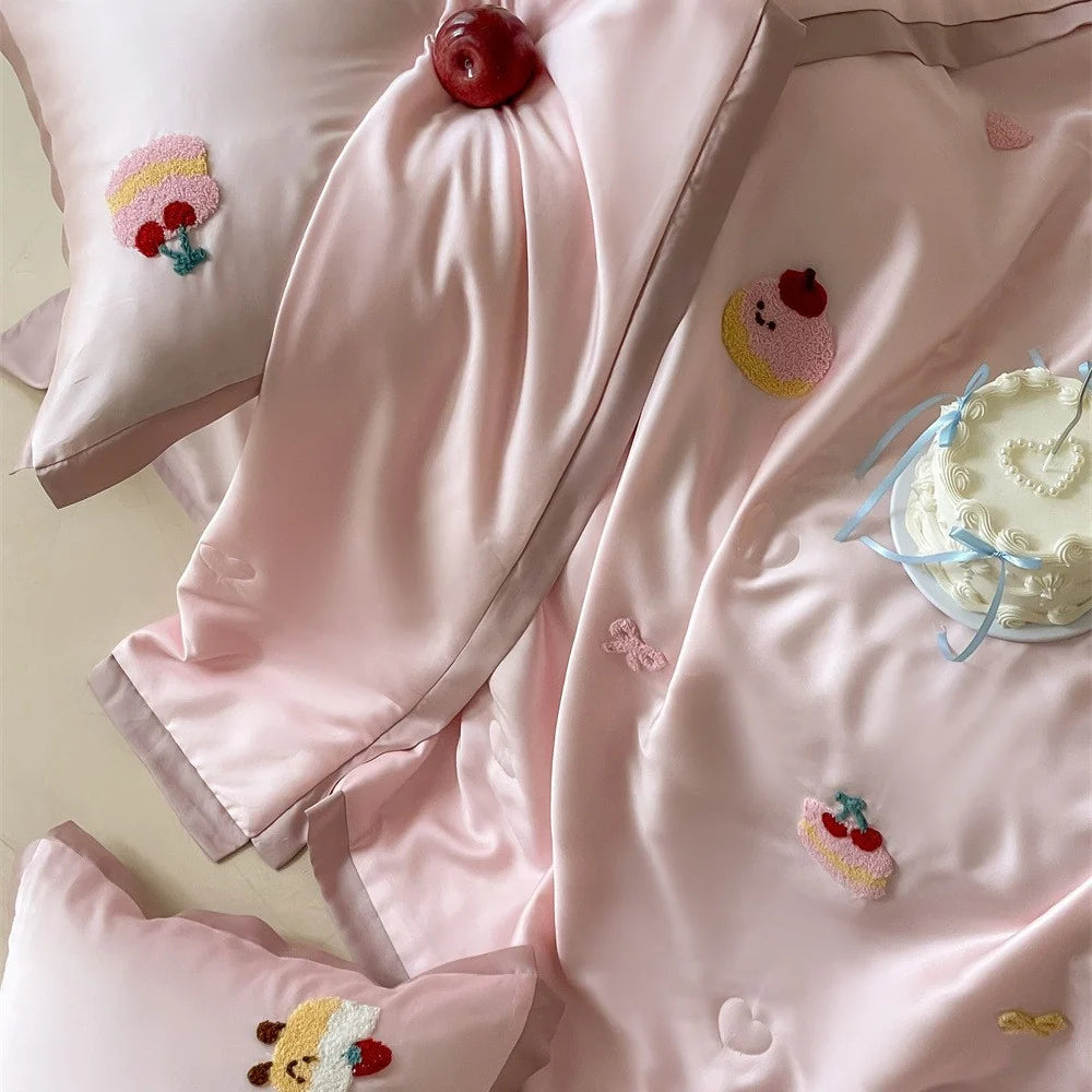 Parure de Lit Femme Brodée Ourson Satinée 4