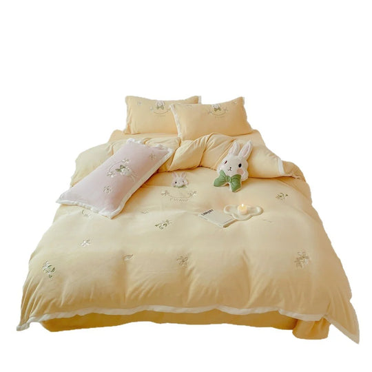 Parure de lit brodée fleurs et lapin pour femme 4