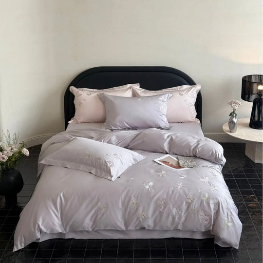 Parure de lit femme satin brodée papillons raffinée 7