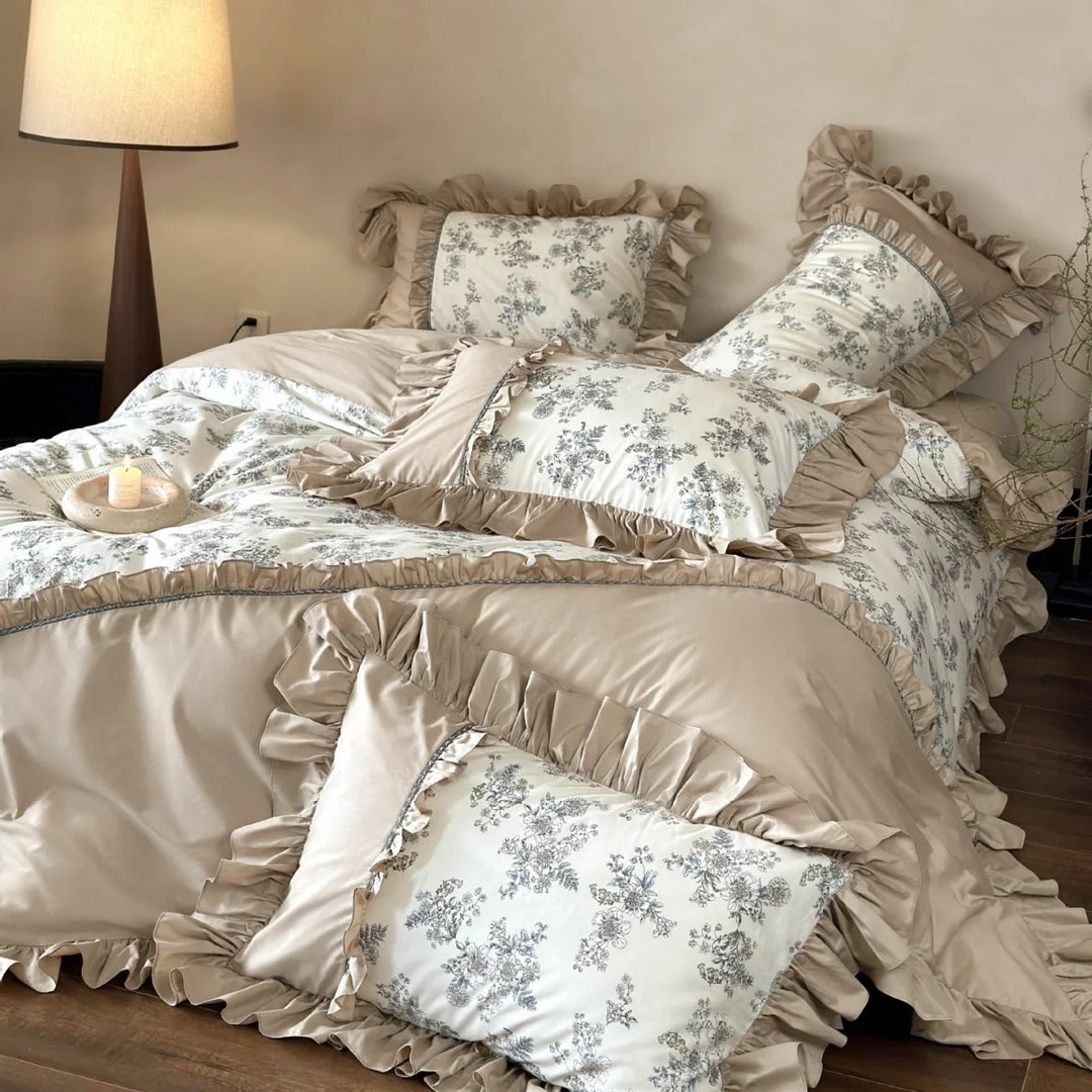 Parure de lit pour femme style vintage avec volants et motif floral 2