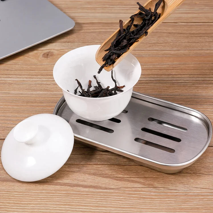 Plateau avec égouttoir pour thé en acier inoxydable portable 2