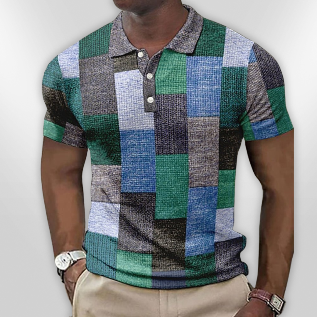 Polo Homme Décontracté en Mélange de Coton à Carreaux 3