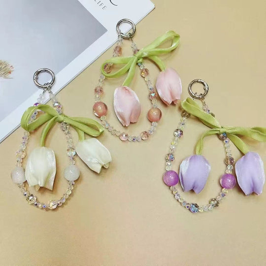 Porte Clés Femme Floral Charmant avec Breloques Scintillantes 1