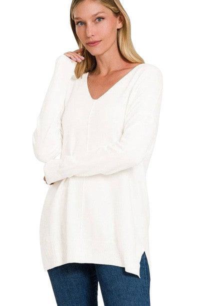 Pull Femme Tunique Manches Longues Col V Tissu Doux 6