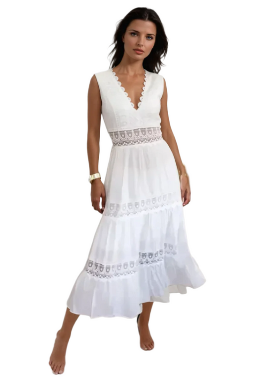 Robe Femme A-Line Chic en Dentelle à Col V 0
