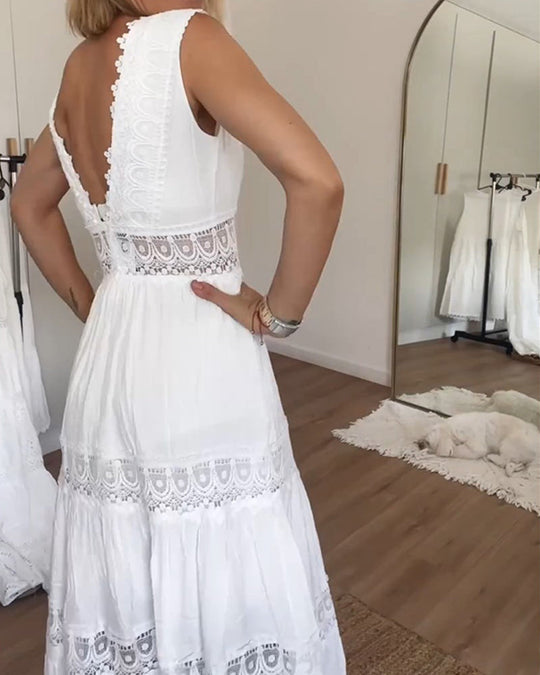 Robe Femme A-Line Chic en Dentelle à Col V 1