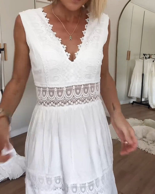 Robe Femme A-Line Chic en Dentelle à Col V 2