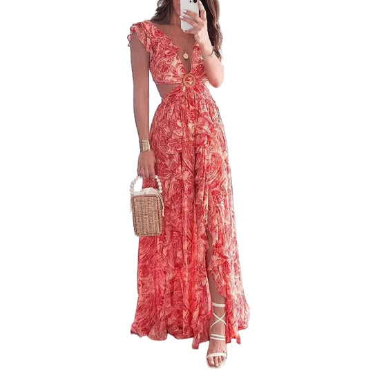 Robe Fleurie à Col V Imprimé pour Femmes 0