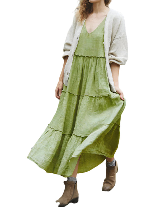 Robe Longue Femme Décontractée Coton Lin 0