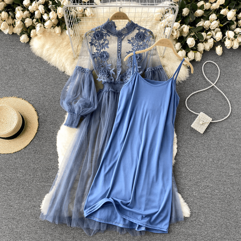 Robe de Soirée Femme Longue Col Montant Tissu Léger Accents Floraux 2