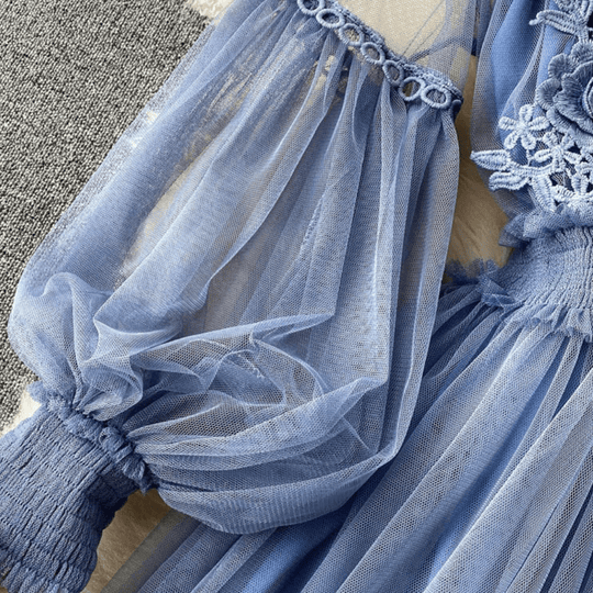 Robe de Soirée Femme Longue Col Montant Tissu Léger Accents Floraux 3