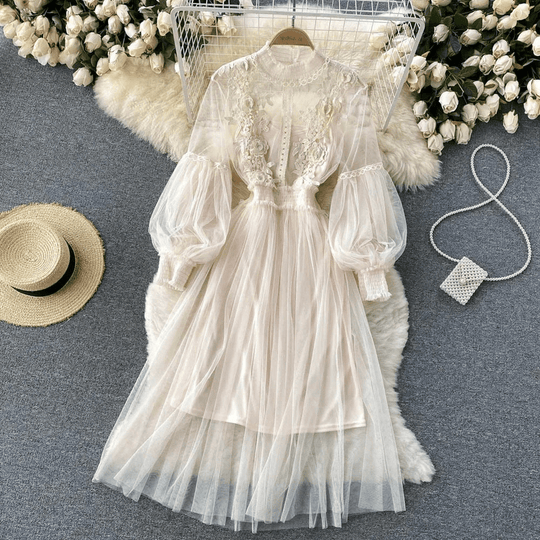Robe de Soirée Femme Longue Col Montant Tissu Léger Accents Floraux 6