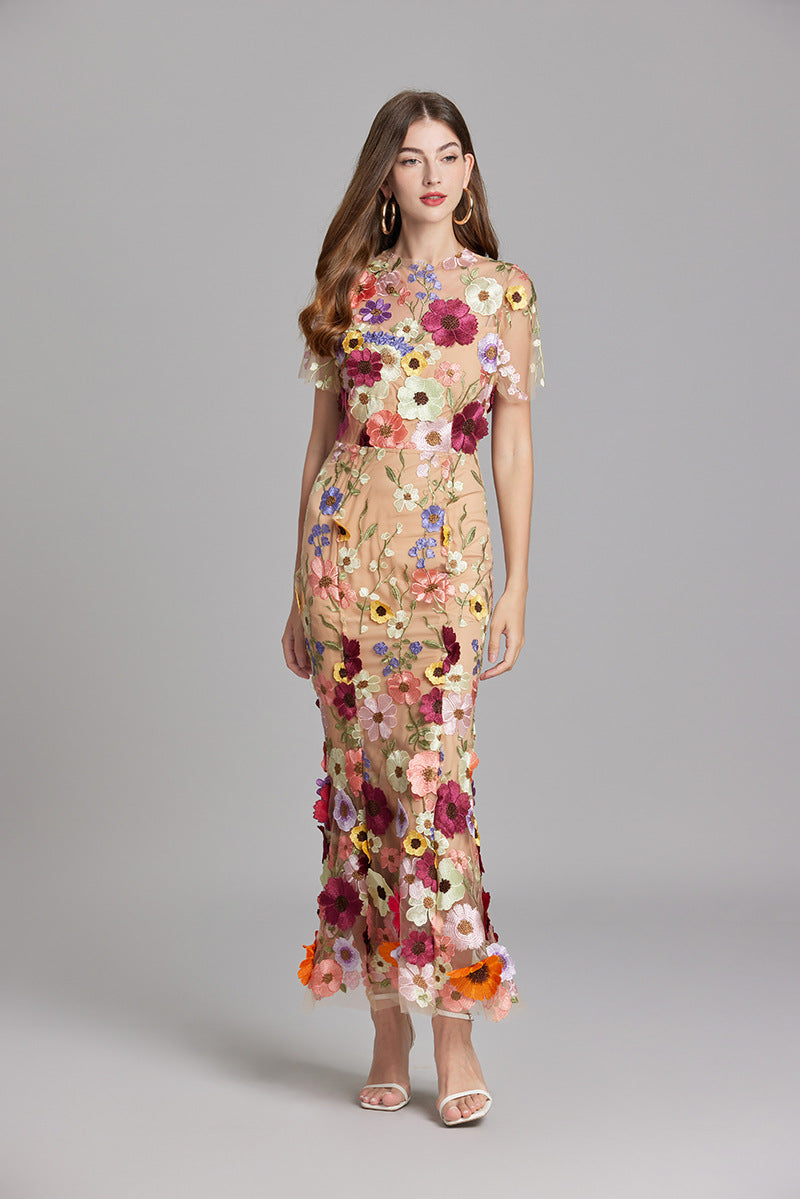 Robe de Soirée Longue Femme en Tulle avec Broderie Florale 10