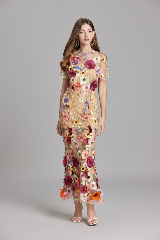 Robe de Soirée Longue Femme en Tulle avec Broderie Florale 10