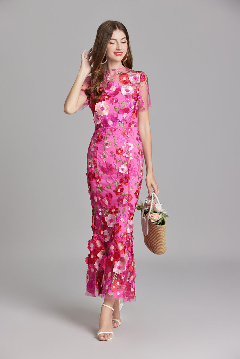 Robe de Soirée Longue Femme en Tulle avec Broderie Florale 4