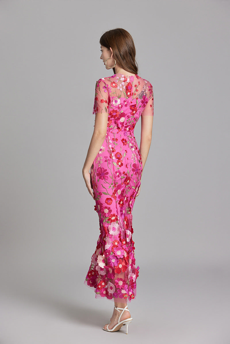 Robe de Soirée Longue Femme en Tulle avec Broderie Florale 5
