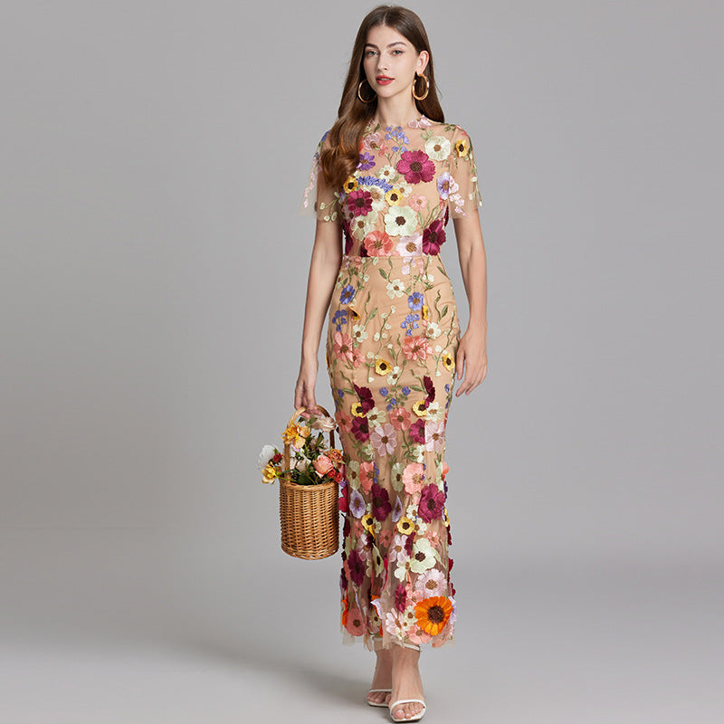Robe de Soirée Longue Femme en Tulle avec Broderie Florale 6