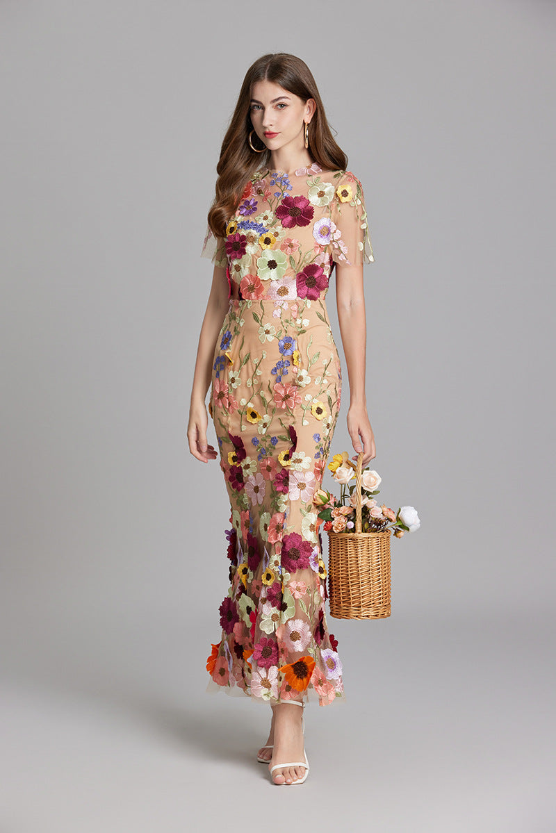 Robe de Soirée Longue Femme en Tulle avec Broderie Florale 8