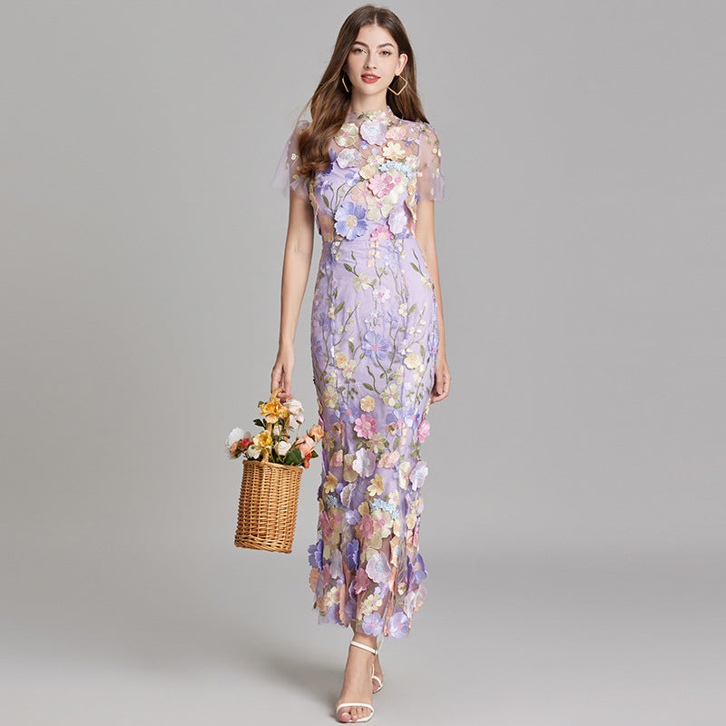 Robe de Soirée Longue Femme en Tulle avec Broderie Florale 9
