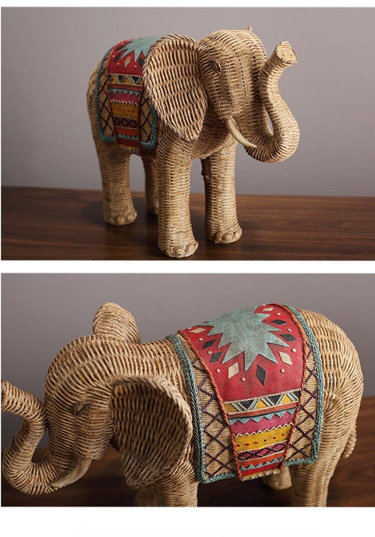Statue d'Éléphant Décorative en Rotin 4