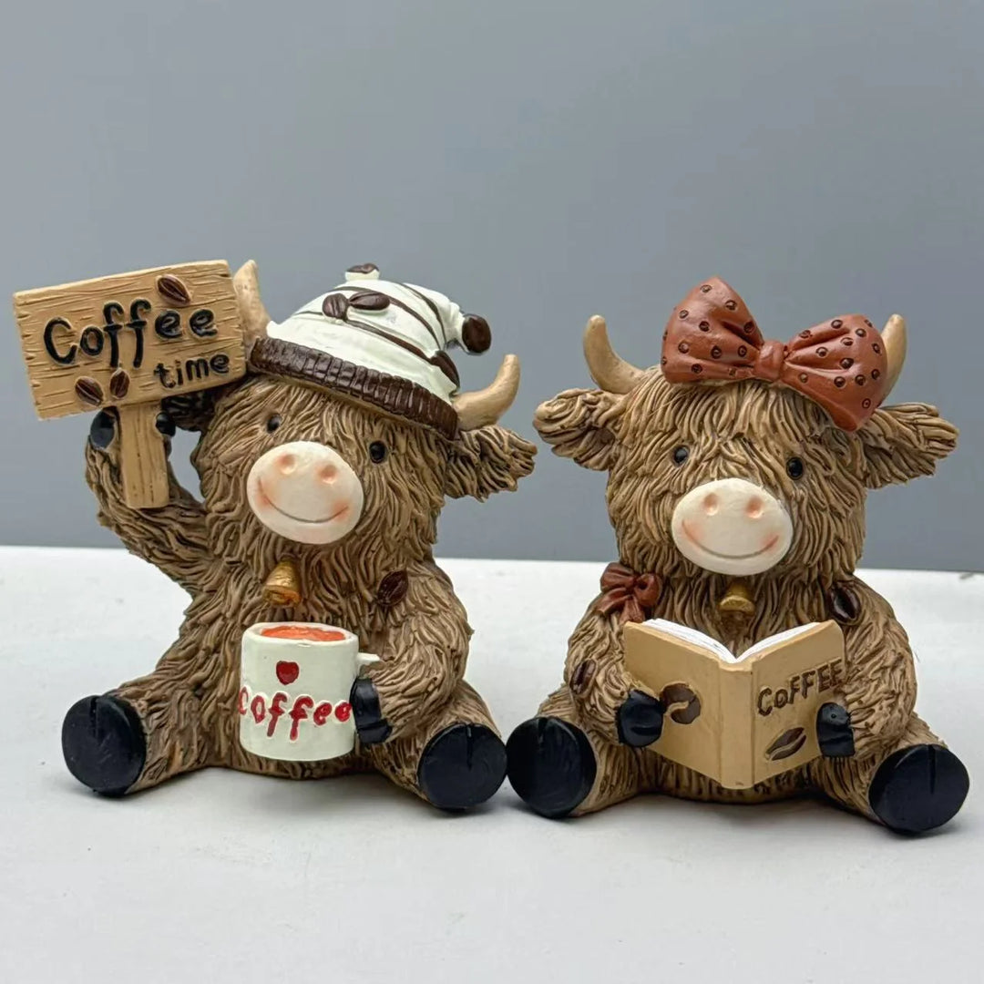 Statuette Déco Vache des Highlands Pause Café pour Décoration Intérieure 6