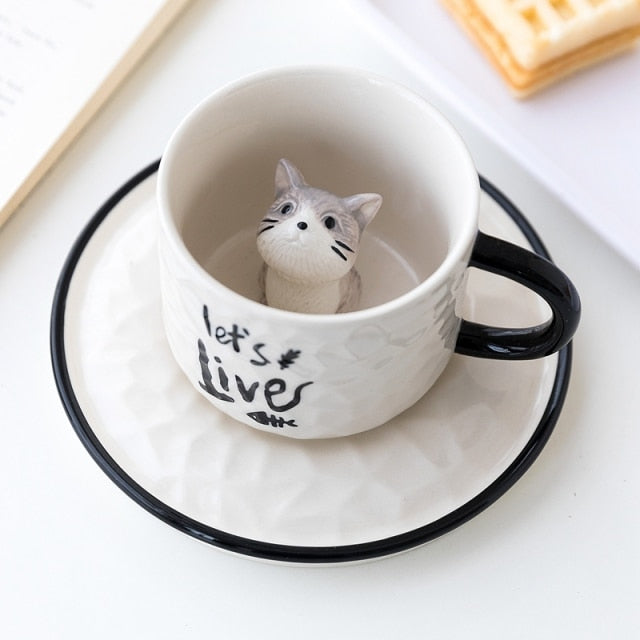 Tasse à Café Personnalisée avec Figurine de Chat Cachée, Design Amusant et Original 0