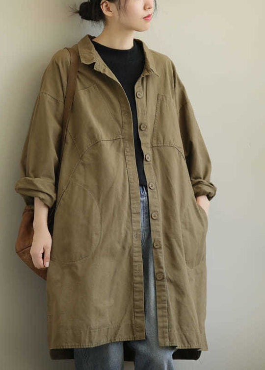 Trench Femme Kaki à Col Claudine Boutonné 2