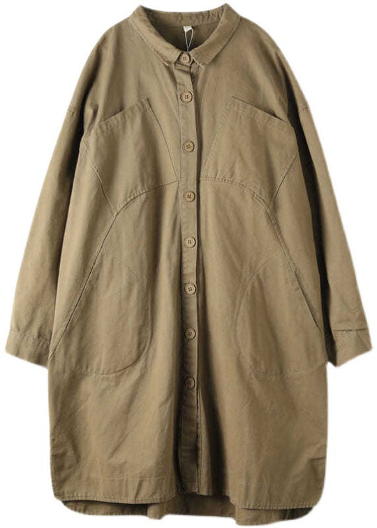 Trench Femme Kaki à Col Claudine Boutonné 4