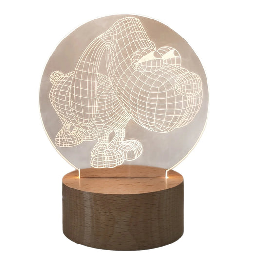 Veilleuse d'ambiance 3D avec abat-jour diffusant et socle en bois naturel 3