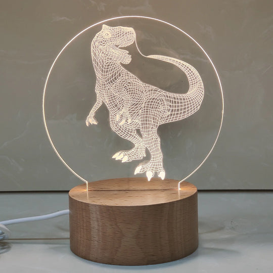 Veilleuse d'ambiance 3D avec abat-jour diffusant et socle en bois naturel 6