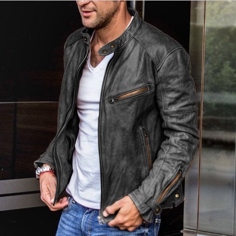 Veste pour hommes en cuir véritable résistante aux intempéries 1