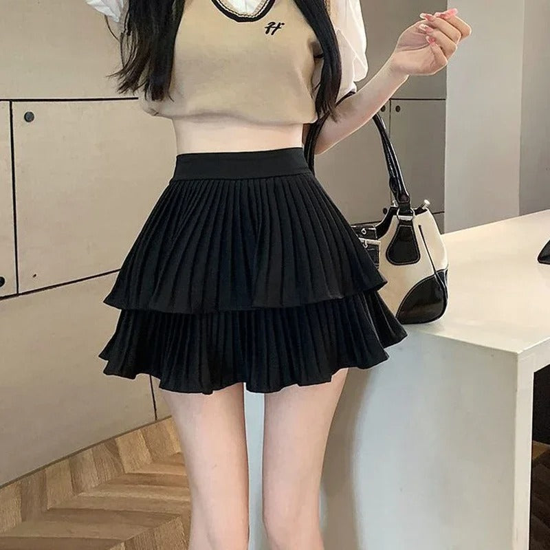 Jupe Lolita taille haute à volants pour femme