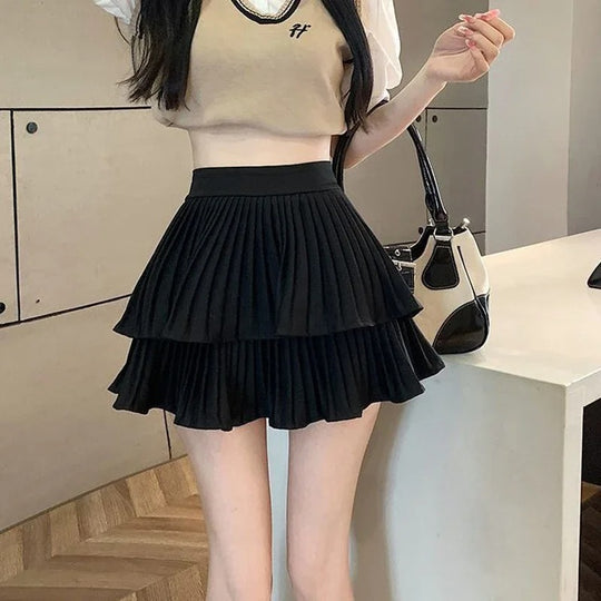 Jupe Lolita taille haute à volants pour femme